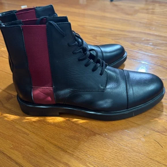 Calvin Klein Dameon Men’s Black Leather Lace-Up Boot with Red Side Panels 11.5 - Picture 4 of 10